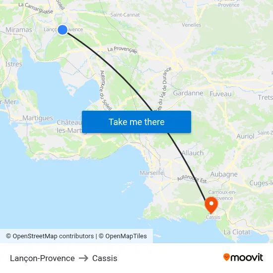 Lançon-Provence to Cassis map