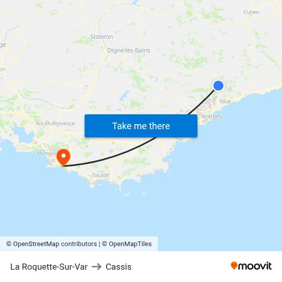 La Roquette-Sur-Var to Cassis map