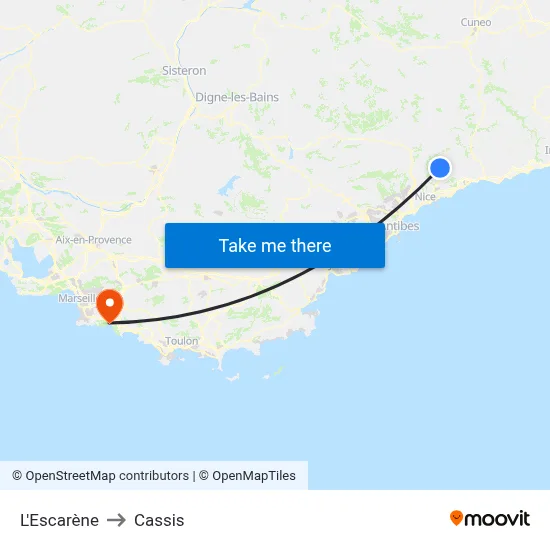 L'Escarène to Cassis map