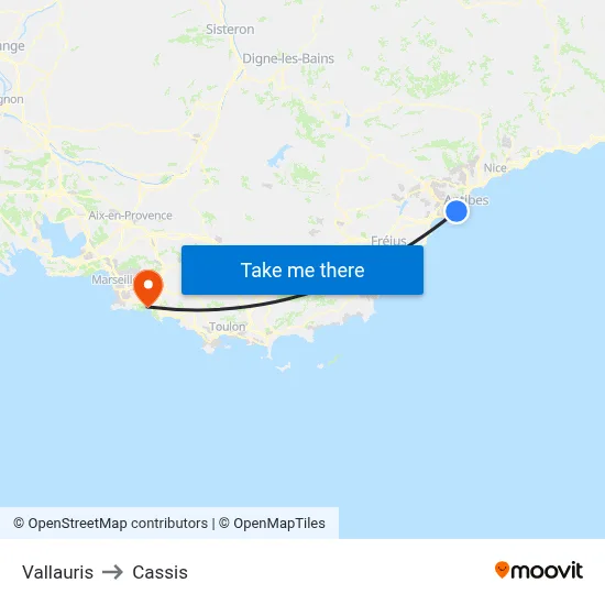 Vallauris to Cassis map