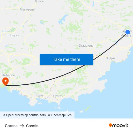 Grasse to Cassis map