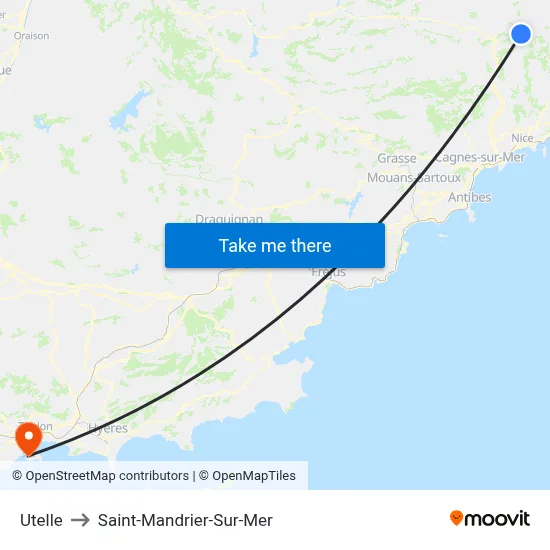 Utelle to Saint-Mandrier-Sur-Mer map