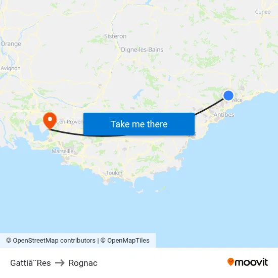 Gattiã¨Res to Rognac map