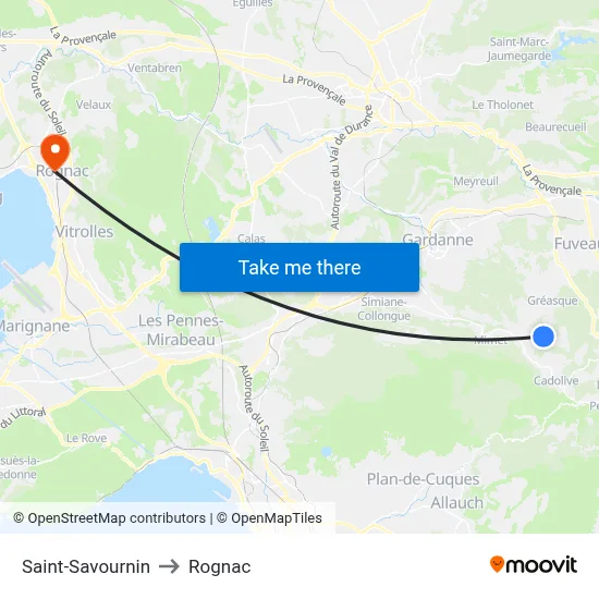 Saint-Savournin to Rognac map