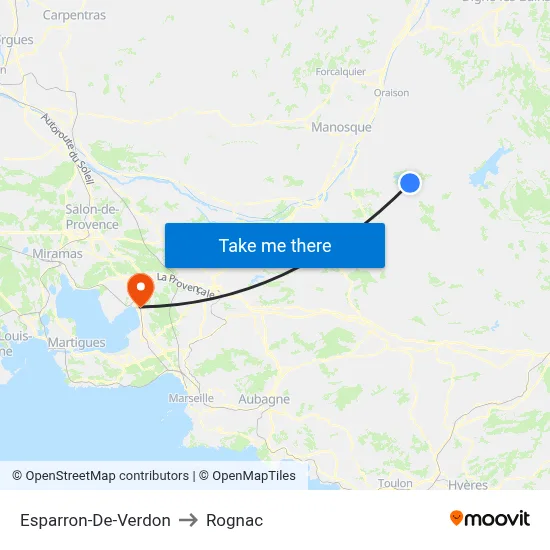 Esparron-De-Verdon to Rognac map