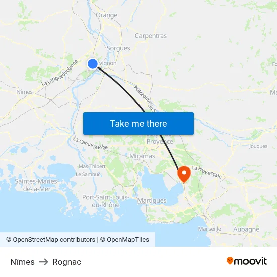 Nîmes to Rognac map
