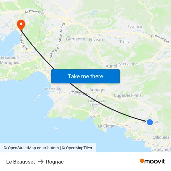 Le Beausset to Rognac map