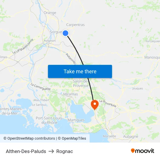 Althen-Des-Paluds to Rognac map