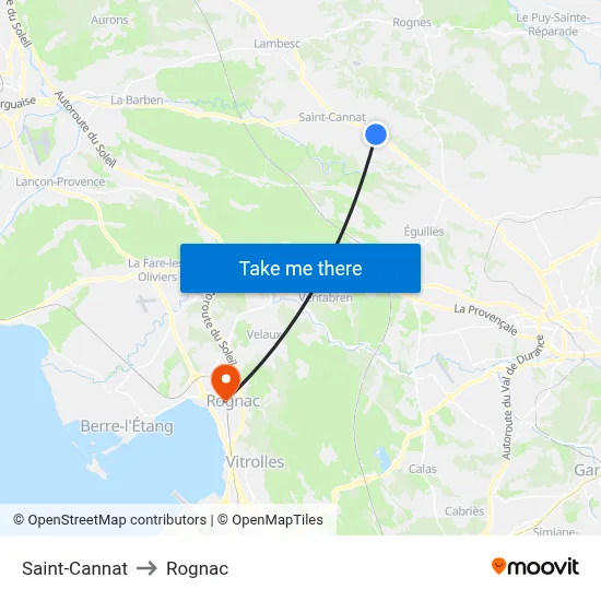 Saint-Cannat to Rognac map