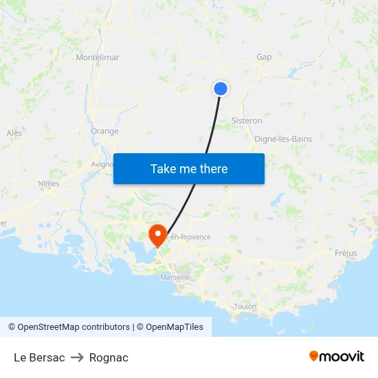 Le Bersac to Rognac map