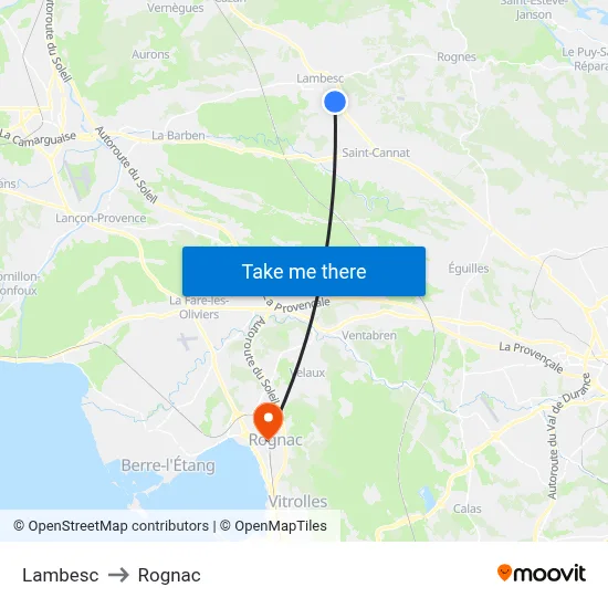 Lambesc to Rognac map