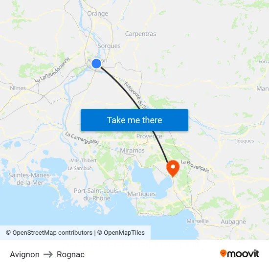 Avignon to Rognac map