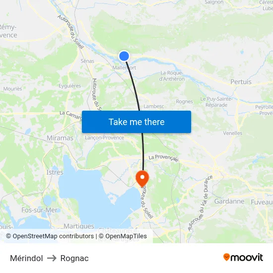Mérindol to Rognac map