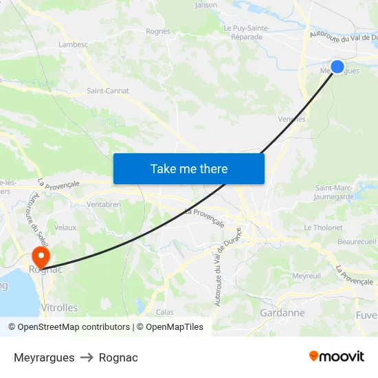 Meyrargues to Rognac map