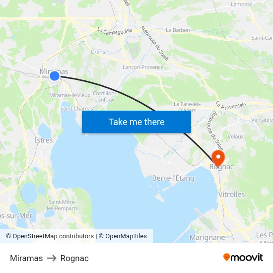 Miramas to Rognac map