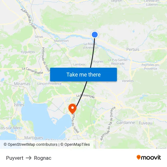 Puyvert to Rognac map