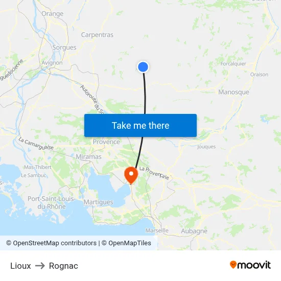 Lioux to Rognac map