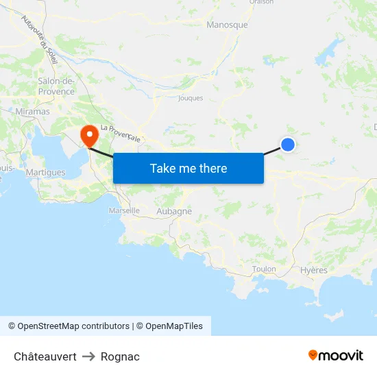 Châteauvert to Rognac map