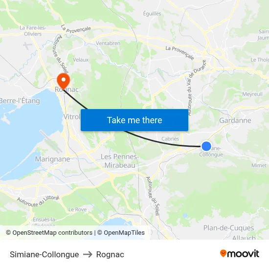 Simiane-Collongue to Rognac map