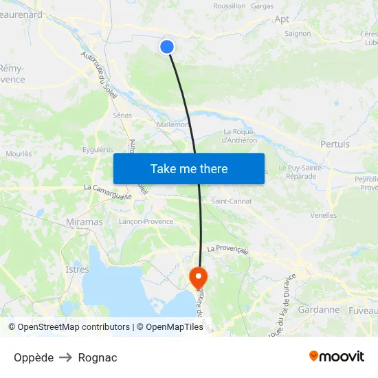 Oppède to Rognac map