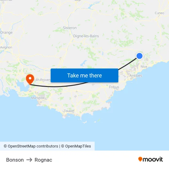 Bonson to Rognac map