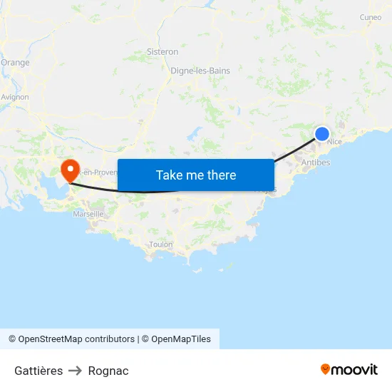 Gattières to Rognac map
