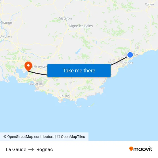 La Gaude to Rognac map