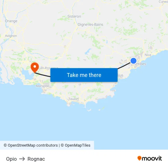 Opio to Rognac map