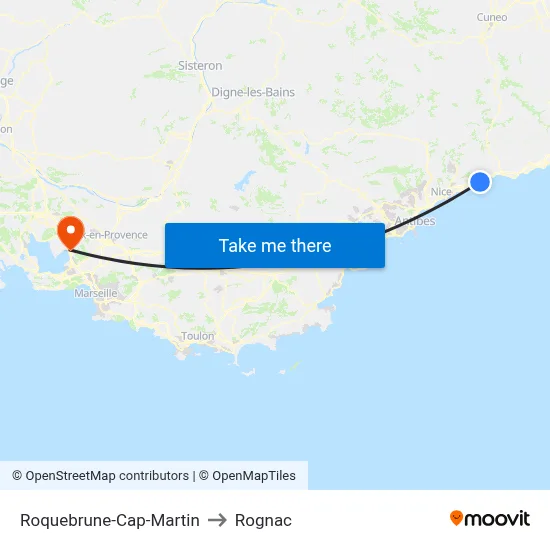 Roquebrune-Cap-Martin to Rognac map