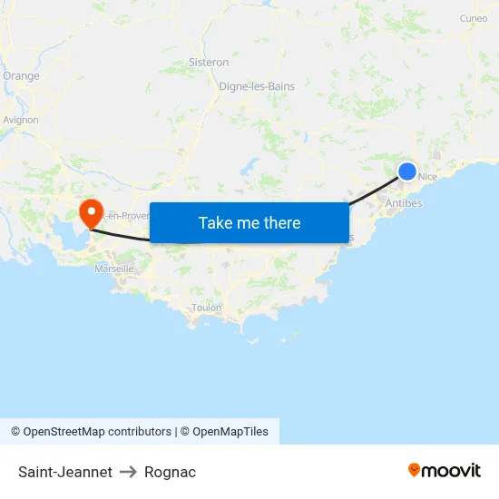 Saint-Jeannet to Rognac map