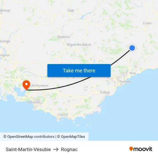 Saint-Martin-Vésubie to Rognac map