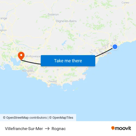 Villefranche-Sur-Mer to Rognac map