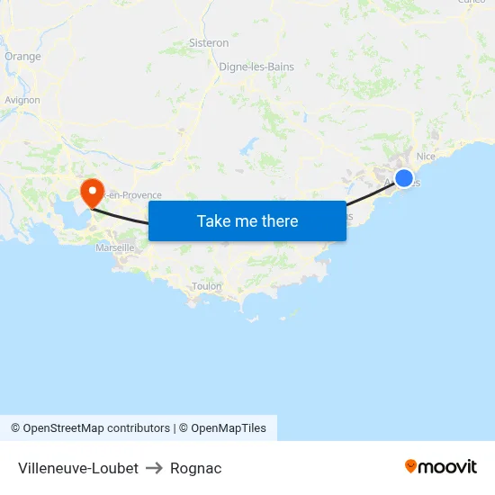 Villeneuve-Loubet to Rognac map