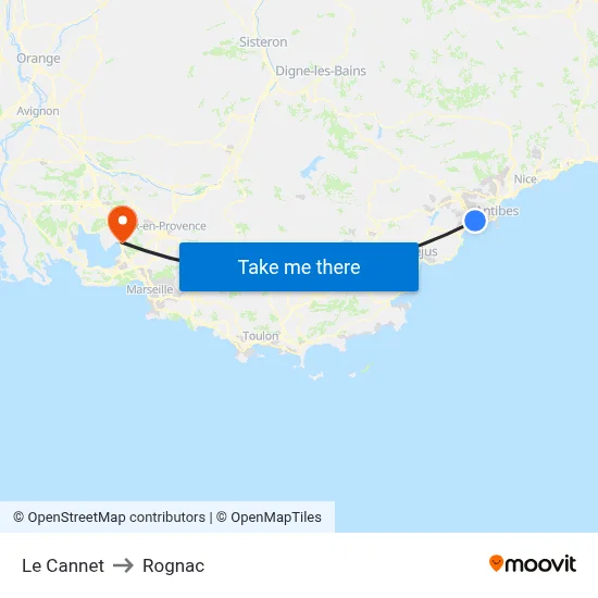 Le Cannet to Rognac map