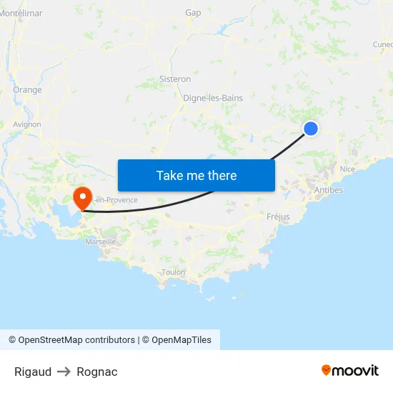 Rigaud to Rognac map