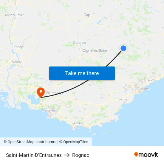 Saint-Martin-D'Entraunes to Rognac map