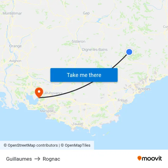 Guillaumes to Rognac map