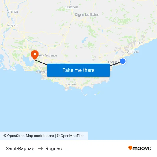 Saint-Raphaël to Rognac map