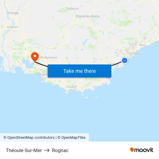 Théoule-Sur-Mer to Rognac map