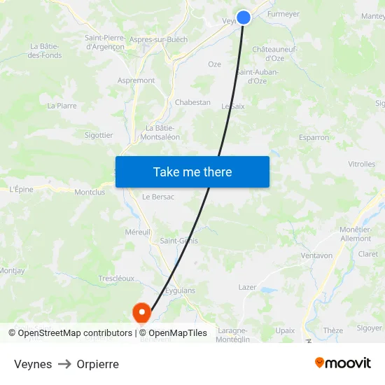 Veynes to Orpierre map