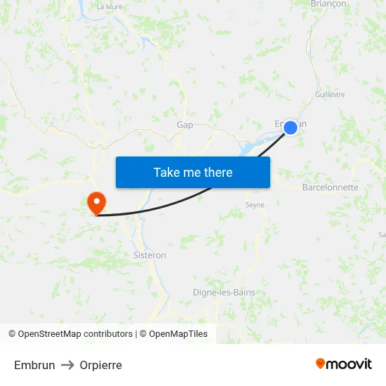 Embrun to Orpierre map