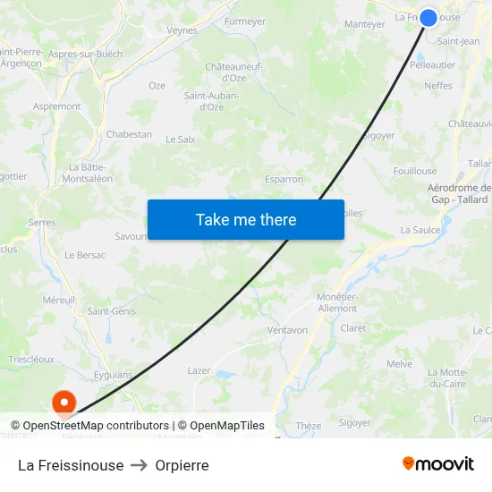 La Freissinouse to Orpierre map
