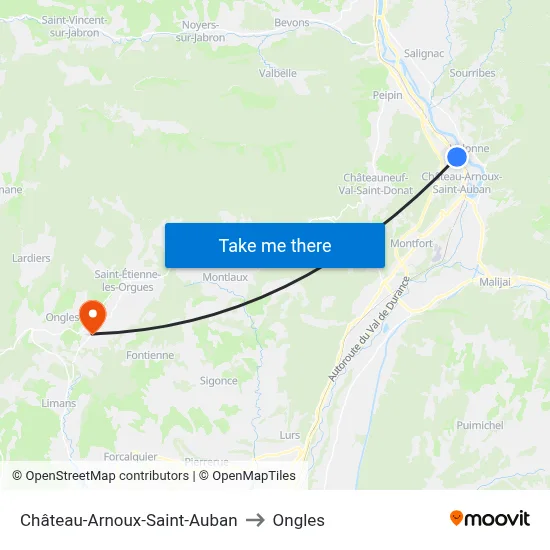 Château-Arnoux-Saint-Auban to Ongles map