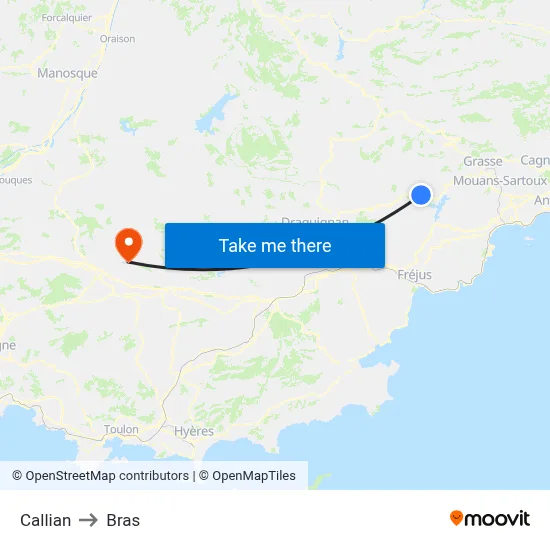 Callian to Bras map
