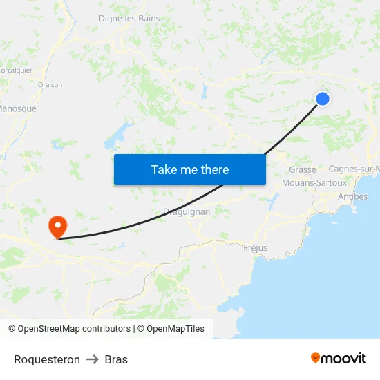 Roquesteron to Bras map
