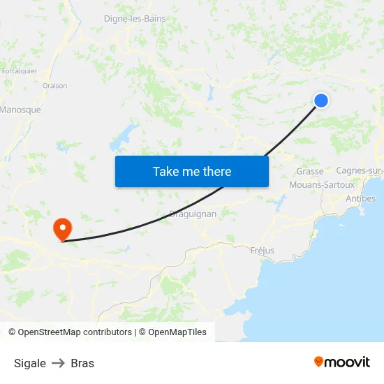 Sigale to Bras map