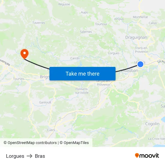 Lorgues to Bras map