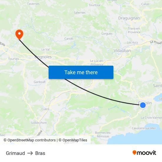 Grimaud to Bras map