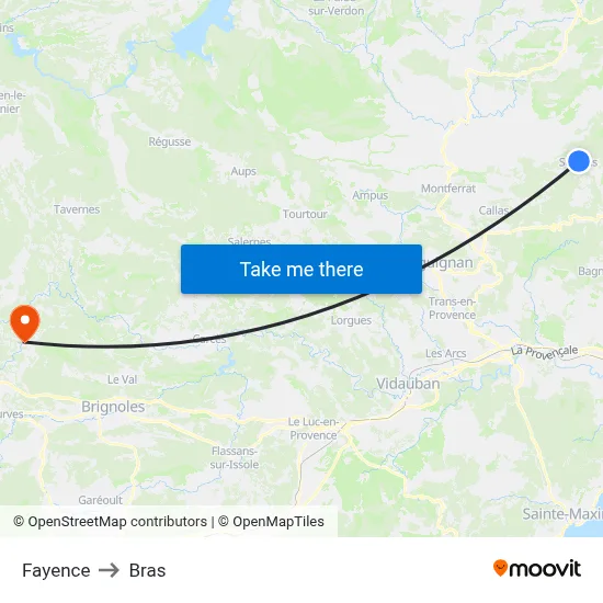 Fayence to Bras map