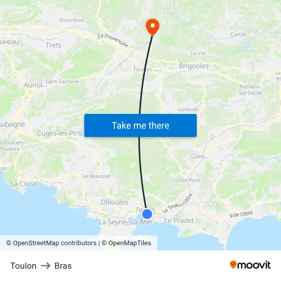Toulon to Bras map